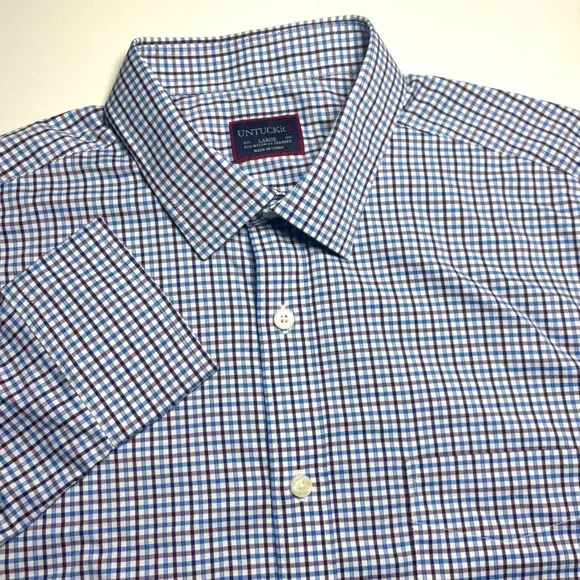 UNTUCKit Sheldrake Performance Nylon Gingham Check Men L Button Up Stretch Shirt - Picture 3 of 8